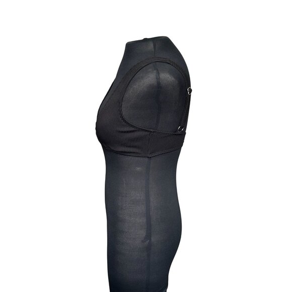 Black Ribbed Plunge Bralette With Adjustable Straps & Front Clasp - Size S - Picture 3 of 8